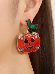 Pendientes largos Halloween con diseño de diamante de imitación calabaza - Multicolor - Ver 2