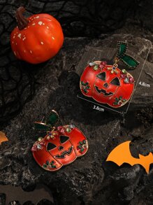 Pendientes largos Halloween con diseño de diamante de imitación calabaza - Multicolor - Ver 3