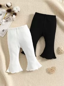 嬰兒2入組木耳邊喇叭褲 - 黑與白 - 查看 1