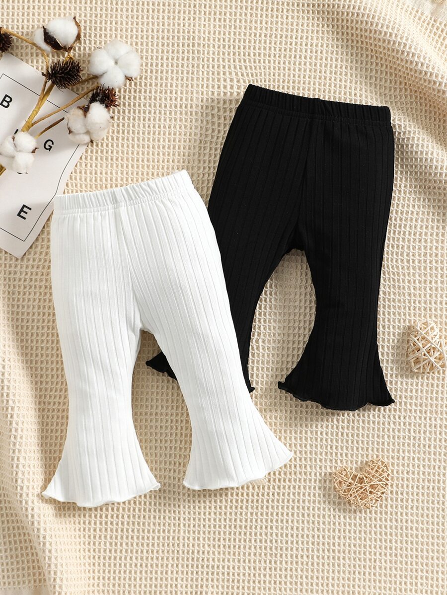 嬰兒2入組木耳邊喇叭褲 - 黑與白 - 查看 1