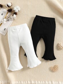 嬰兒2入組木耳邊喇叭褲 - 黑與白 - 查看 2