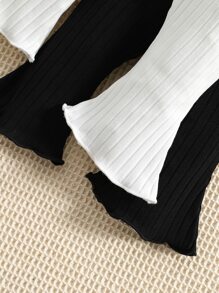 嬰兒2入組木耳邊喇叭褲 - 黑與白 - 查看 4