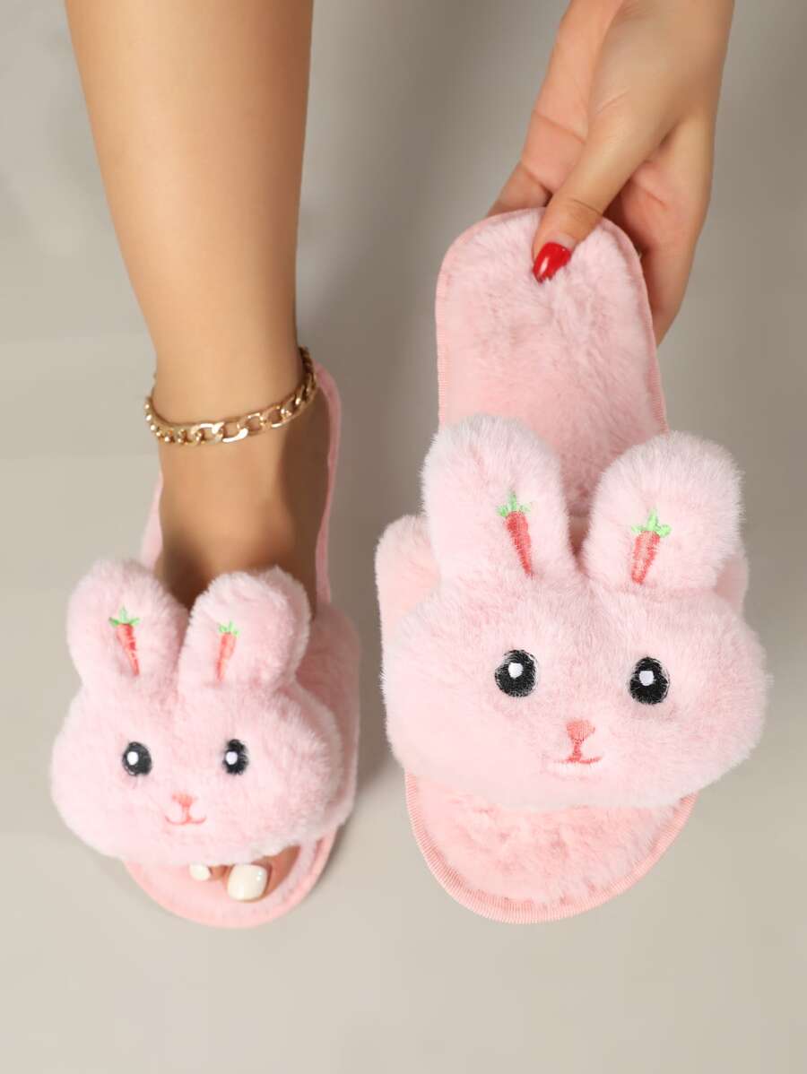 Cartoon Rabbit Design Home Slippers - Pink - View 1