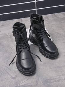 Men Metal Decor Lace-up Front Combat Boots - Black - View 4
