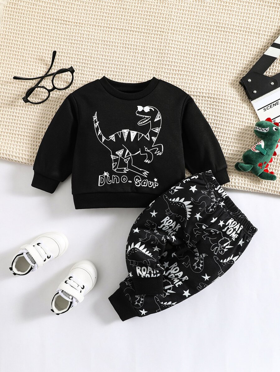 Baby Boy Dinosaur Print Sweatshirt & Joggers - Black - View 1