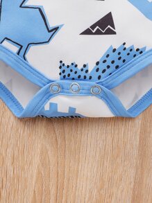 男嬰3入組條紋圖案和卡通恐龍連體衣