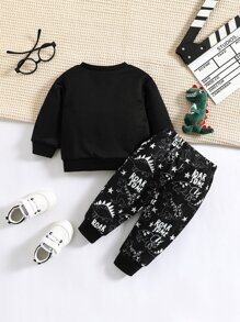 Baby Boy Dinosaur Print Sweatshirt & Joggers - Black - View 2