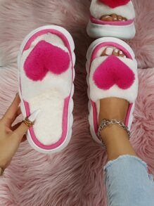 Damskie grube podeszwy, urocze, serduszkowe, modne kapcie na walentynki - Wyrazisty róż - Zobacz 2