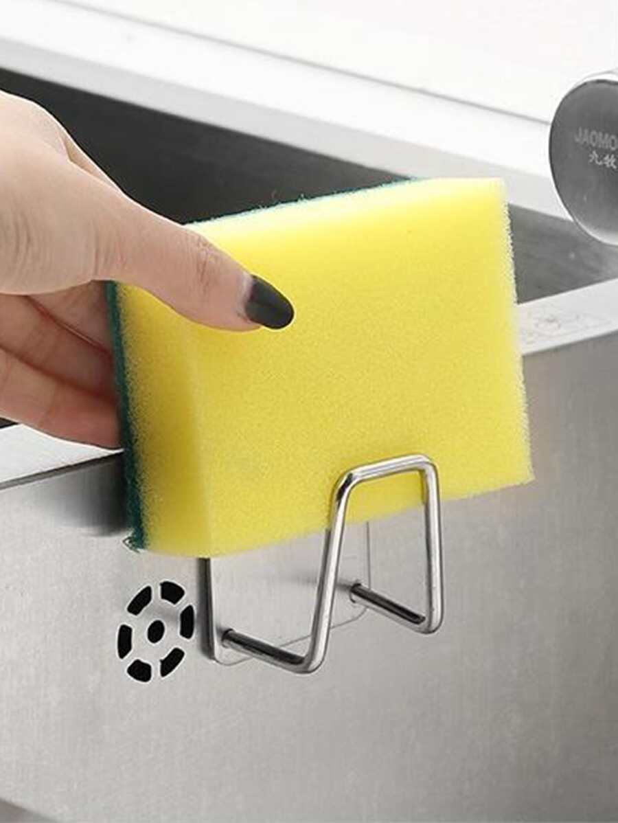 1 pieza Soporte para esponja sin taladro, estante de pared para esponja, rejilla de acero inoxidable para fregadero - Plateado - Ver 1