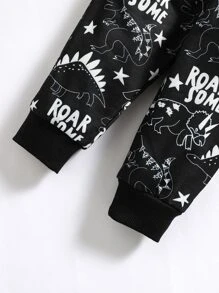 Baby Boy Dinosaur Print Sweatshirt & Joggers - Black - View 7