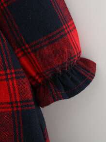 嬰兒格紋褶邊荷葉袖連衣裙 - 彩色 - 查看 4