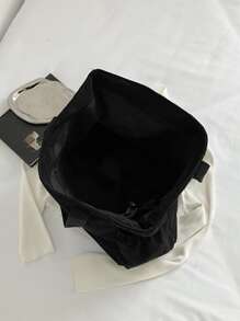 灯芯绒简约单肩手提包多功能购物袋挎包适合学生、上班族 - 黑色 - 查看 8