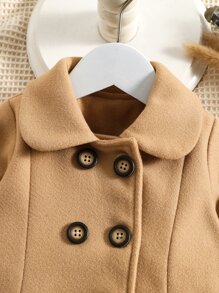 嬰兒雙排釦褶皺彼得潘領外套 - 駝色 - 查看 3
