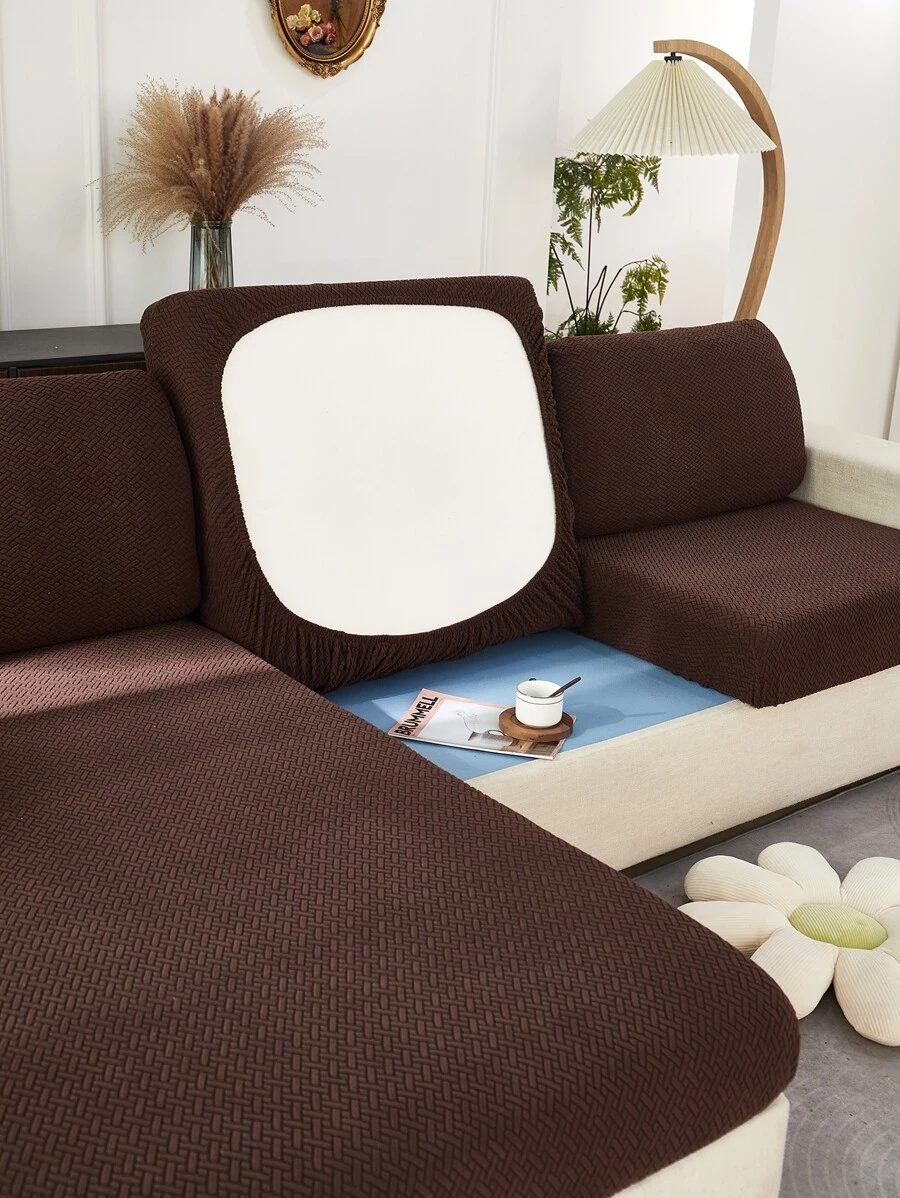 1入組提花有彈性沙發座套 - 咖啡棕 - 查看 1