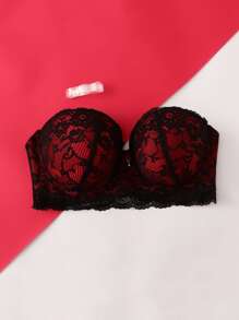 Plus Floral Lace Tube Underwire Bra With 1pair Transparent Strap - Multicolor - View 3