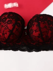 Plus Floral Lace Tube Underwire Bra With 1pair Transparent Strap - Multicolor - View 4