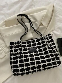 Túi tote màu trơn màu trơn dung tích lớn thông thường dành cho nữ đi du lịch, mùa thu đông dành cho nữ Túi xách thời trang mới Túi tote kẻ sọc BaSchool, sức chứa lớn, nhẹ, di động, thích hợp cho các cô gái tuổi teen, nữ sinh viên đại học, công nhân cổ trắng, hoàn hảo để trở lại trường học Trường học, trường trung học cơ sở, trường trung học phổ thông, trường cao đẳng, ngày đầu tiên đi học, văn phòng - Đen và trắng - Xem 6