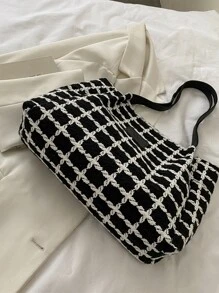 Túi tote màu trơn màu trơn dung tích lớn thông thường dành cho nữ đi du lịch, mùa thu đông dành cho nữ Túi xách thời trang mới Túi tote kẻ sọc BaSchool, sức chứa lớn, nhẹ, di động, thích hợp cho các cô gái tuổi teen, nữ sinh viên đại học, công nhân cổ trắng, hoàn hảo để trở lại trường học Trường học, trường trung học cơ sở, trường trung học phổ thông, trường cao đẳng, ngày đầu tiên đi học, văn phòng - Đen và trắng - Xem 7