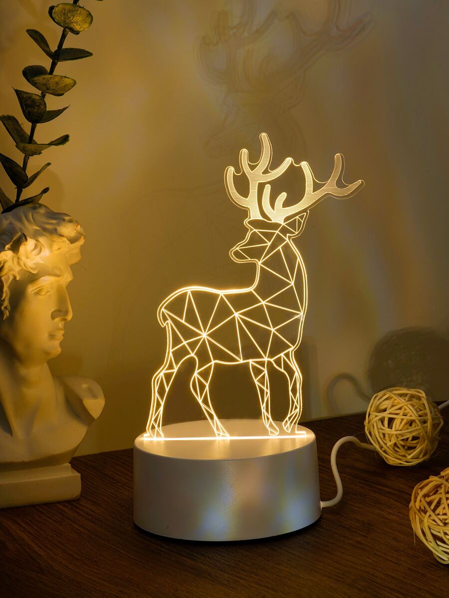 1 件 3D 一品红鹿夜灯，USB 供电带开关控制，暖光，适合圣诞装饰、家居装饰、卧室装饰、床头装饰和圣诞礼物 - 黃色 - 查看 1