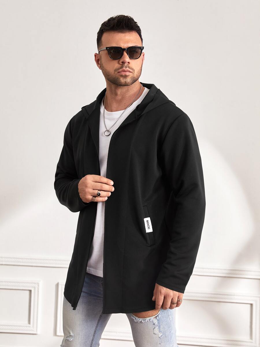Manfinity Homme Men Plus Letter Patched Hooded Coat - Black - View 1