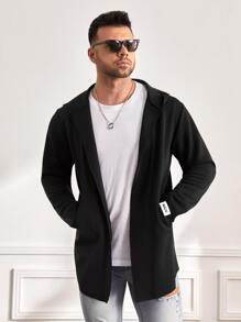Manfinity Homme Men Plus Letter Patched Hooded Coat - Black - View 4