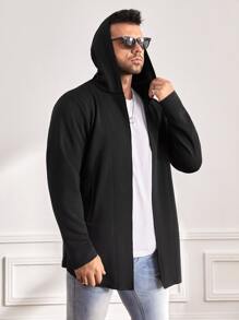 Manfinity Homme Men Plus Letter Patched Hooded Coat - Black - View 5