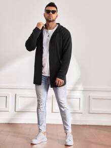 Manfinity Homme Men Plus Letter Patched Hooded Coat - Black - View 6