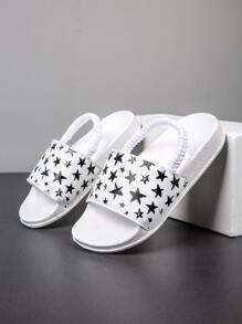 Boys Star Pattern Slippers - White - View 1