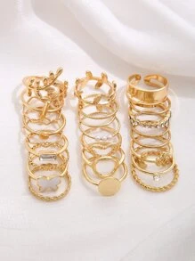 24pcs Butterfly & Rhinestone Decor Ring - Yellow Gold - View 4