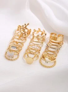 24pcs Butterfly & Rhinestone Decor Ring - Yellow Gold - View 2