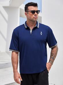 Manfinity Men Plus Playing Card Print Striped Trim Polo Shirt