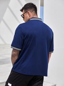 Manfinity Men Plus Playing Card Print Striped Trim Polo Shirt