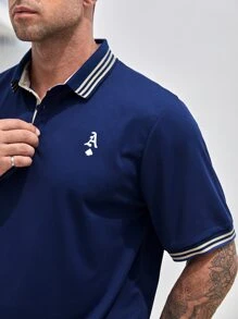 Manfinity Men Plus Playing Card Print Striped Trim Polo Shirt