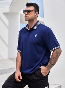 Manfinity Men Plus Playing Card Print Striped Trim Polo Shirt
