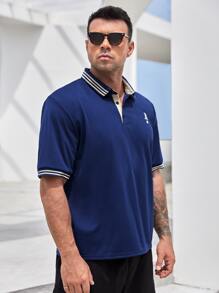 Manfinity Men Plus Playing Card Print Striped Trim Polo Shirt