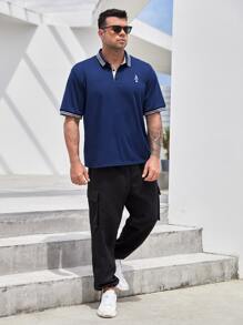 Manfinity Men Plus Playing Card Print Striped Trim Polo Shirt