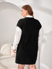 SHEIN Essnce Plus Shirt and Ribbed Knit Dress - Black and White - View 2