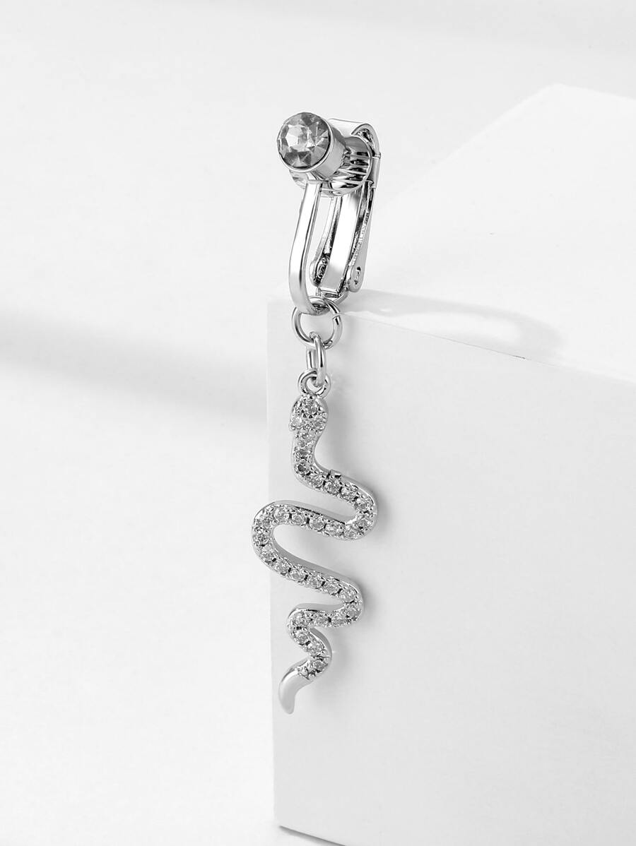 Utnsnyy 水鑽蛇符臍釘不銹鋼時尚朋克完美穿孔適合女士和男士身體鏈禮品 - 銀色 - 查看 1