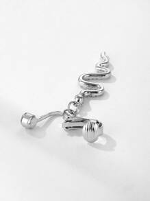 Utnsnyy 水鑽蛇符臍釘不銹鋼時尚朋克完美穿孔適合女士和男士身體鏈禮品 - 銀色 - 查看 2