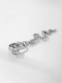 Utnsnyy 水鑽蛇符臍釘不銹鋼時尚朋克完美穿孔適合女士和男士身體鏈禮品 - 銀色 - 查看 3