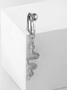 Utnsnyy 水鑽蛇符臍釘不銹鋼時尚朋克完美穿孔適合女士和男士身體鏈禮品 - 銀色 - 查看 4