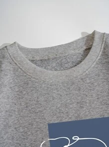 SHEIN EZwear Abstract Figure And Slogan Graphic Thermal Lined Sweatshirt - Grey - View 5