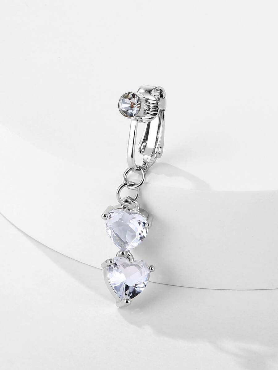水鑽愛心掛飾臍釘中性時尚朋克身體穿刺首飾 - 銀色 - 查看 1