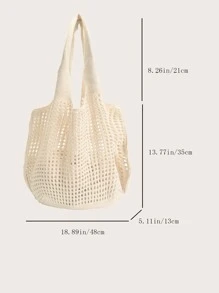 Hollow Out Double Handle Crochet Bag - Beige - View 3