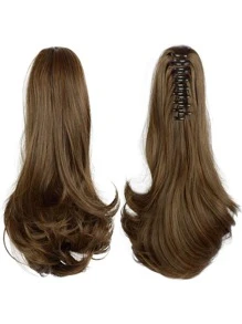 短小波浪馬尾合成纖維接髮帶爪 - 棕色 - 查看 1