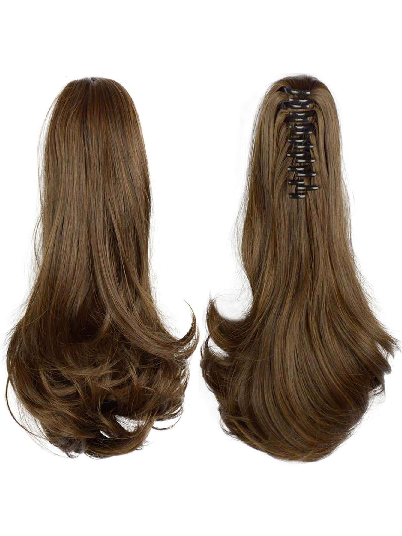 短小波浪馬尾合成纖維接髮帶爪 - 棕色 - 查看 1