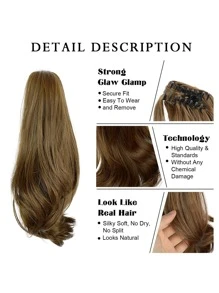 短小波浪馬尾合成纖維接髮帶爪 - 棕色 - 查看 3