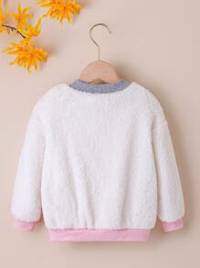 SHEIN Toddler Girls Colour Block Teddy Bomber Jacket - Multicolor - View 2