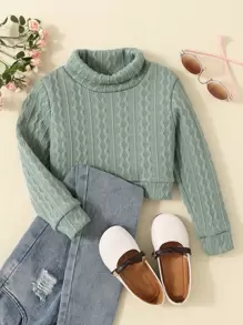 Toddler Girls Turtle Neck Pullover - Green - View 1