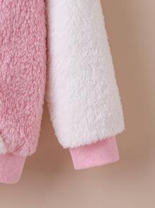 SHEIN Toddler Girls Colour Block Teddy Bomber Jacket - Multicolor - View 3